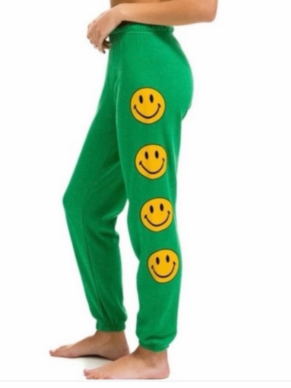 Aviator Nation Green Joggers with Yellow Smiley Faces